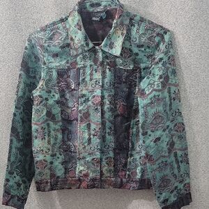 Vintage Citron Santa Monica Patterned Jacket Enbroidery Teal and Burgundy Size S